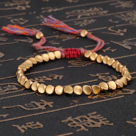 Tibetan Copper Copper Beads Braided Cotton Good Luck Friendship Bracelet Gift - Picture 1 of 5